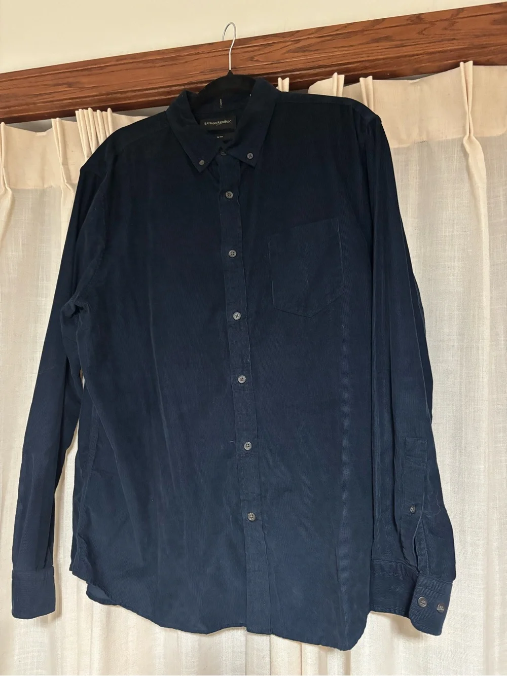 Banana Republic Fine-Wale Corduroy Button-Down Shirt in dark navy blue